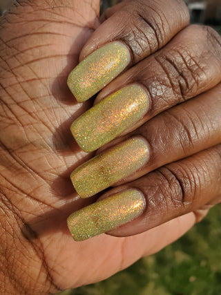 Image provided for Bee's Knees by a paid swatcher featuring the nail polish " We're Meant to Stand Out "