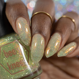 Image provided for Bee's Knees by a paid swatcher featuring the nail polish " We're Meant to Stand Out "