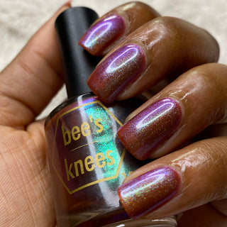 Image provided for Bee's Knees by a paid swatcher featuring the nail polish " Let's Give Them Hell "