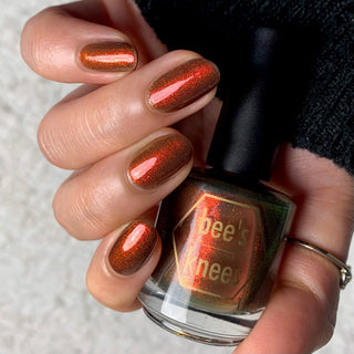 Image provided for Bee's Knees by a paid swatcher featuring the nail polish " I Went to Hell For You "