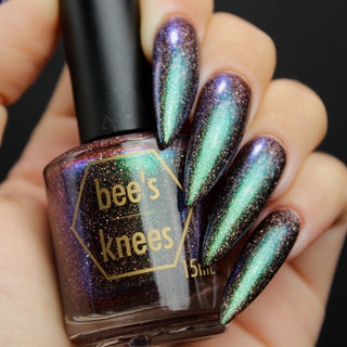 Image provided for Bee's Knees by a paid swatcher featuring the nail polish " God of Idiocy "