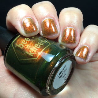 Image provided for Bee's Knees by a paid swatcher featuring the nail polish " I Went to Hell For You "