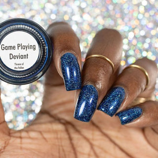 Image provided for Bee's Knees by a paid swatcher featuring the nail polish " Game Playing Deviant "