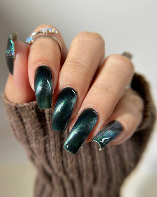 Image provided for Bee's Knees by a paid swatcher featuring the nail polish " Midnight Yoga and Seaweed "