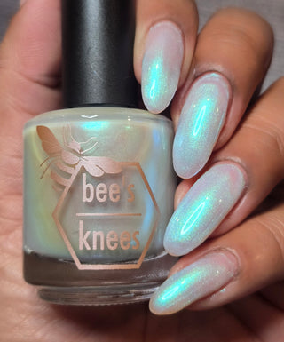 Image provided for Bee's Knees by a paid swatcher featuring the nail polish " Only Monsters Play God "