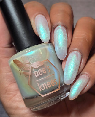 Image provided for Bee's Knees by a paid swatcher featuring the nail polish " Only Monsters Play God "