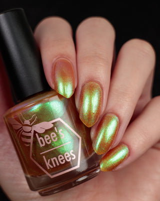 Image provided for Bee's Knees by a paid swatcher featuring the nail polish " Crown of Coral and Pearls "