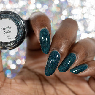 Image provided for Bee's Knees by a paid swatcher featuring the nail polish " From the Depths "