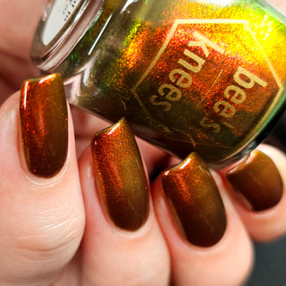 Image provided for Bee's Knees by a paid swatcher featuring the nail polish " I Went to Hell For You "