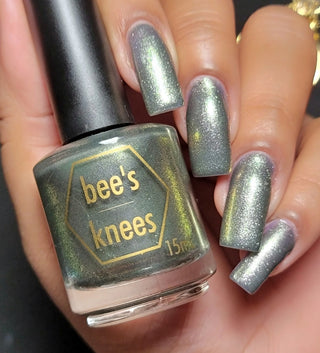 Image provided for Bee's Knees by a paid swatcher featuring the nail polish " Denial "