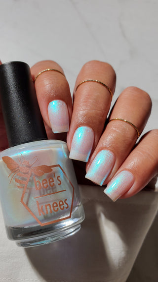 Image provided for Bee's Knees by a paid swatcher featuring the nail polish " Only Monsters Play God "