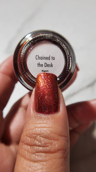 Image provided for Bee's Knees by a paid swatcher featuring the nail polish " Chained to the Desk "