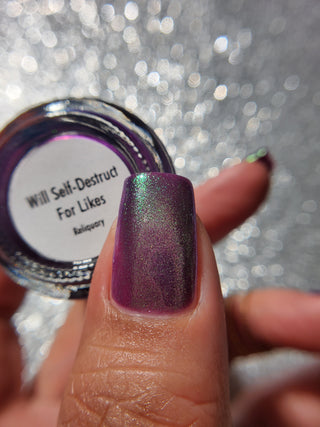 Image provided for Bee's Knees by a paid swatcher featuring the nail polish " Will Self-destruct For Likes "