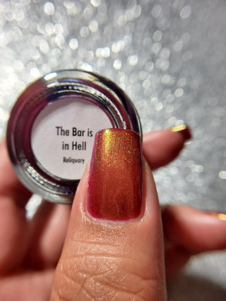 Image provided for Bee's Knees by a paid swatcher featuring the nail polish " The Bar is in Hell "