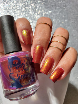 Image provided for Bee's Knees by a paid swatcher featuring the nail polish " The Bar is in Hell "