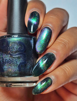 Image provided for Bee's Knees by a paid swatcher featuring the nail polish " Midnight Yoga and Seaweed "