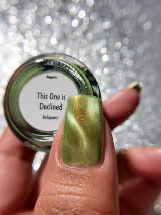 Image provided for Bee's Knees by a paid swatcher featuring the nail polish " This One is Declined "