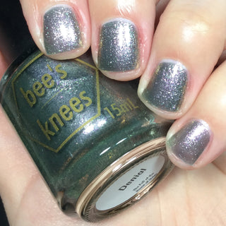 Image provided for Bee's Knees by a paid swatcher featuring the nail polish " Denial "