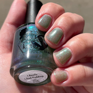 Image provided for Bee's Knees by a paid swatcher featuring the nail polish " I Really Liked Pudding "