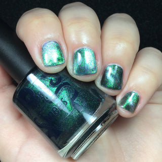 Image provided for Bee's Knees by a paid swatcher featuring the nail polish " Midnight Yoga and Seaweed "