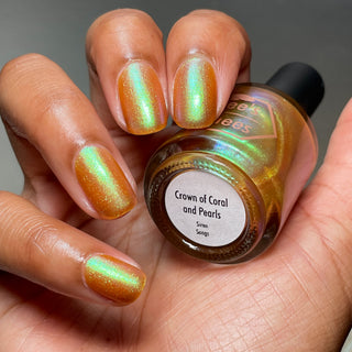 Image provided for Bee's Knees by a paid swatcher featuring the nail polish " Crown of Coral and Pearls "