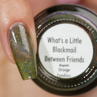 Image provided for Bee's Knees by a paid swatcher featuring the nail polish " What's a Little Blackmail Between Friends "