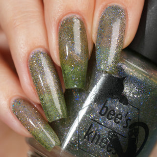 Image provided for Bee's Knees by a paid swatcher featuring the nail polish " What's a Little Blackmail Between Friends "