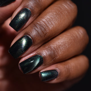 Image provided for Bee's Knees by a paid swatcher featuring the nail polish " Midnight Yoga and Seaweed "