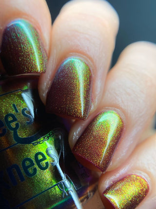 Image provided for Bee's Knees by a paid swatcher featuring the nail polish " The Bar is in Hell "