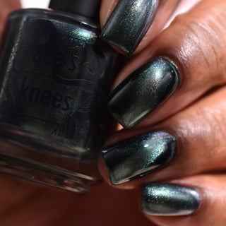 Image provided for Bee's Knees by a paid swatcher featuring the nail polish " Midnight Yoga and Seaweed "
