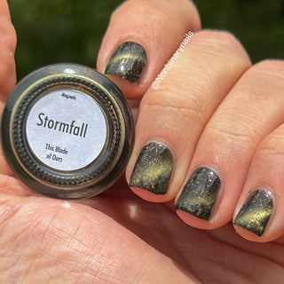 Image provided for Bee's Knees by a paid swatcher featuring the nail polish " Stormfall "
