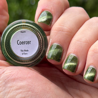 Image provided for Bee's Knees by a paid swatcher featuring the nail polish " Coercer "