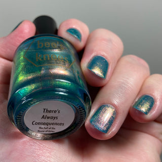 Image provided for Bee's Knees by a paid swatcher featuring the nail polish " There's Always Consequences "