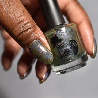 Image provided for Bee's Knees by a paid swatcher featuring the nail polish " What's a Little Blackmail Between Friends "