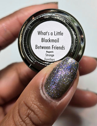 Image provided for Bee's Knees by a paid swatcher featuring the nail polish " What's a Little Blackmail Between Friends "
