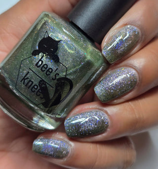 Image provided for Bee's Knees by a paid swatcher featuring the nail polish " What's a Little Blackmail Between Friends "