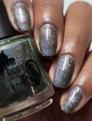 Image provided for Bee's Knees by a paid swatcher featuring the nail polish " What's a Little Blackmail Between Friends "