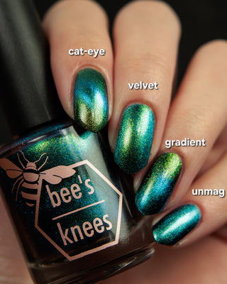 Image provided for Bee's Knees by a paid swatcher featuring the nail polish " The Pond Spirit "