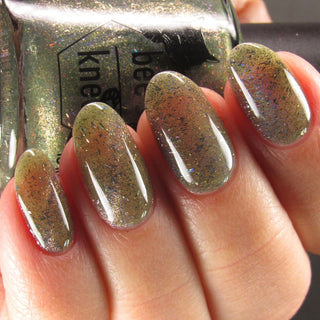 Image provided for Bee's Knees by a paid swatcher featuring the nail polish " What's a Little Blackmail Between Friends "