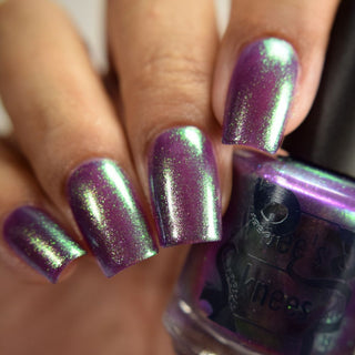 Image provided for Bee's Knees by a paid swatcher featuring the nail polish " Will Self-destruct For Likes "
