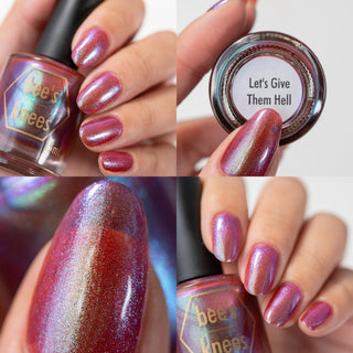 Image provided for Bee's Knees by a paid swatcher featuring the nail polish " Let's Give Them Hell "