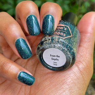 Image provided for Bee's Knees by a paid swatcher featuring the nail polish " From the Depths "
