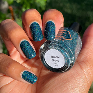 Image provided for Bee's Knees by a paid swatcher featuring the nail polish " From the Depths "