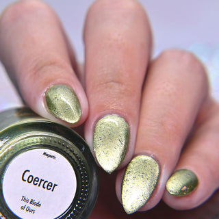 Image provided for Bee's Knees by a paid swatcher featuring the nail polish " Coercer "