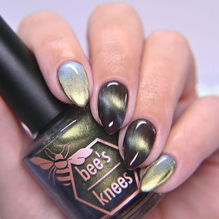 Image provided for Bee's Knees by a paid swatcher featuring the nail polish " The Horror of the Truth "