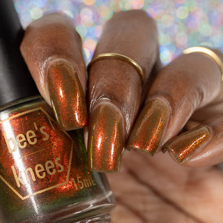 Image provided for Bee's Knees by a paid swatcher featuring the nail polish " I Went to Hell For You "