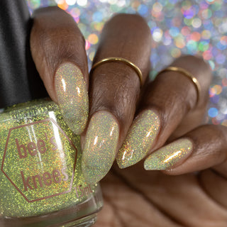 Image provided for Bee's Knees by a paid swatcher featuring the nail polish " We're Meant to Stand Out "