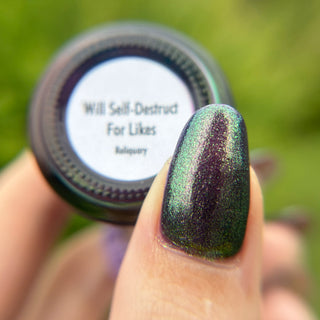 Image provided for Bee's Knees by a paid swatcher featuring the nail polish " Will Self-destruct For Likes "