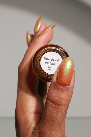 Image provided for Bee's Knees by a paid swatcher featuring the nail polish " Crown of Coral and Pearls "