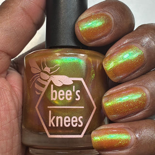 Image provided for Bee's Knees by a paid swatcher featuring the nail polish " Crown of Coral and Pearls "